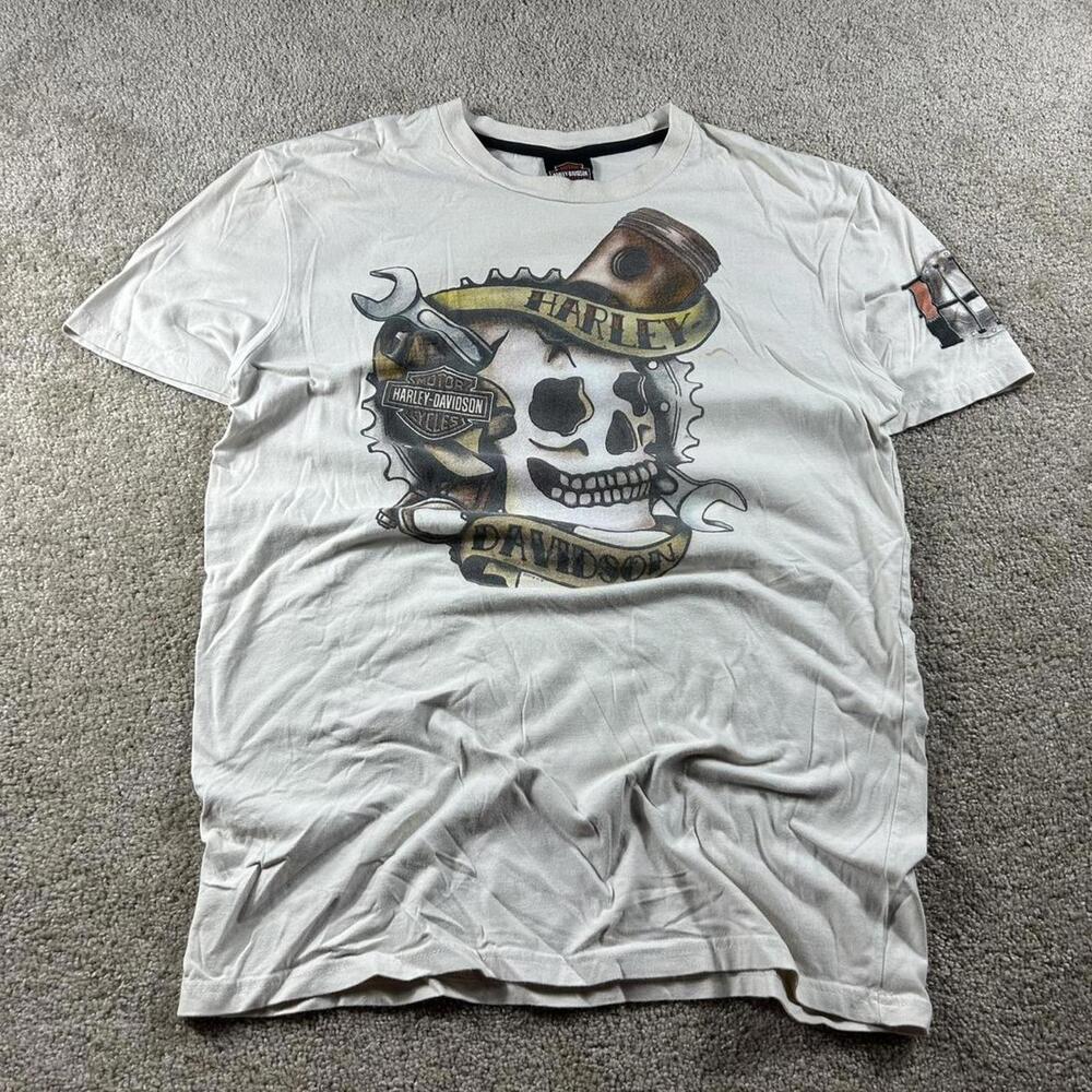 Graphic Y2k Harley Davidson Cream Ed Hardy Style Tattoo Skull Graphic Logo